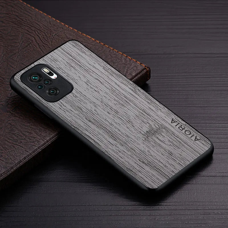 Case for poco m5s funda bamboo wood pattern leather phone cover luxury coque xiaomi poco m5s case - light gray