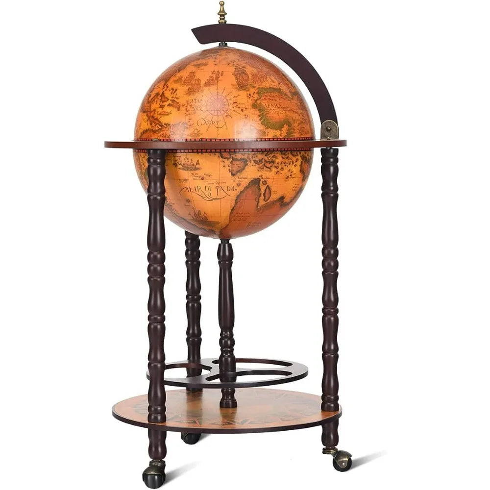 330mm/360mm globe drinks cabinet movable whisky wine spirits with casters container minibar storage wooden cart (united