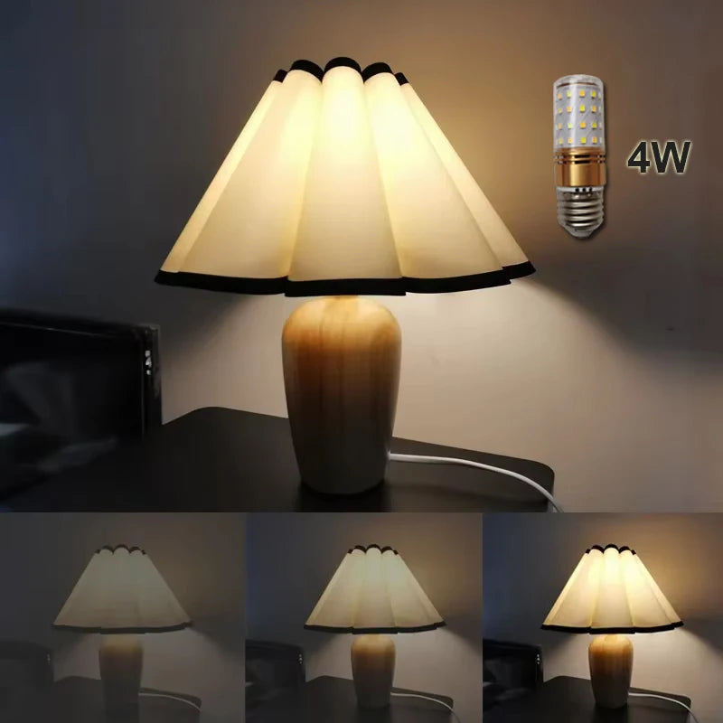 E27 usb retro wooden table lamp simple japan style fabric desk w/ 4w bulb for living room atmosphere bedroom bedside