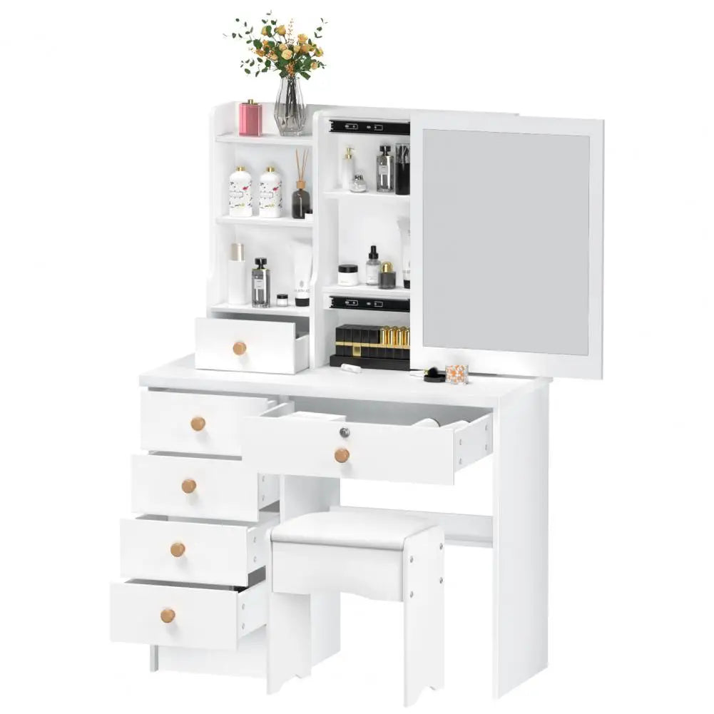 Makeup vanities vanity desk with sliding mirror bedroom dressing table 6 drawers furniture