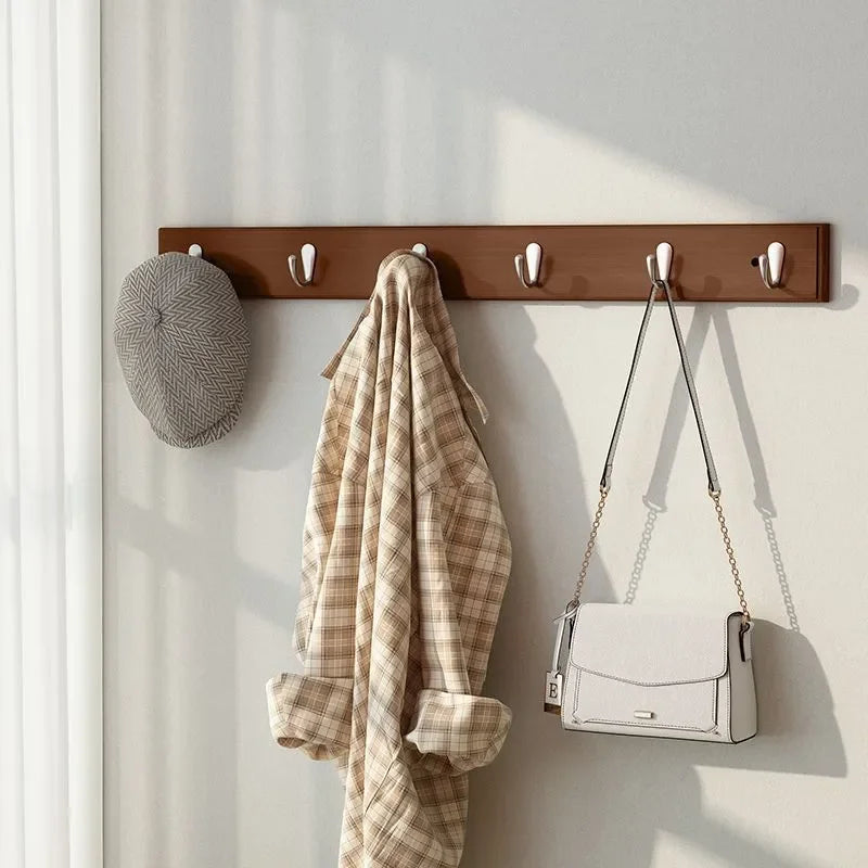 Simple bamboo wooden hanging clothes hook wall decoration fitting room hangers entrance door hats keys goods storage