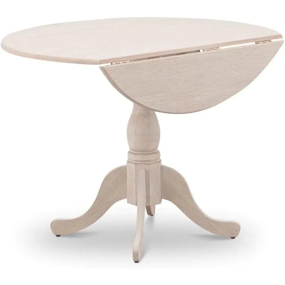 Round wooden dropleaf pedestal kitchen dining table 42x42 inches - united states / wirebrushed butterc