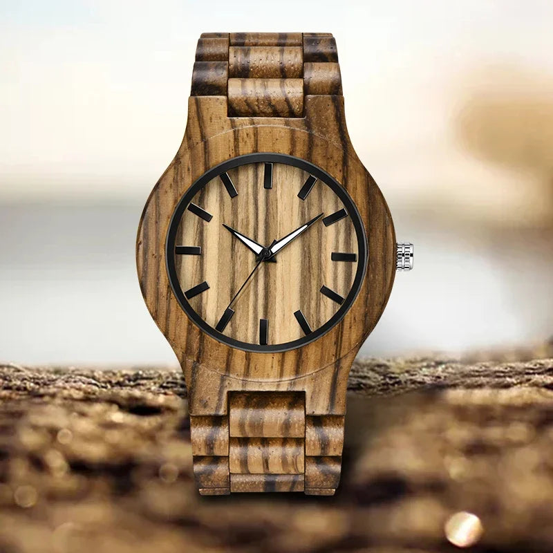 Luxury bamboo quartz watch for men natural wood case and strap analog display ideal gift - q1003
