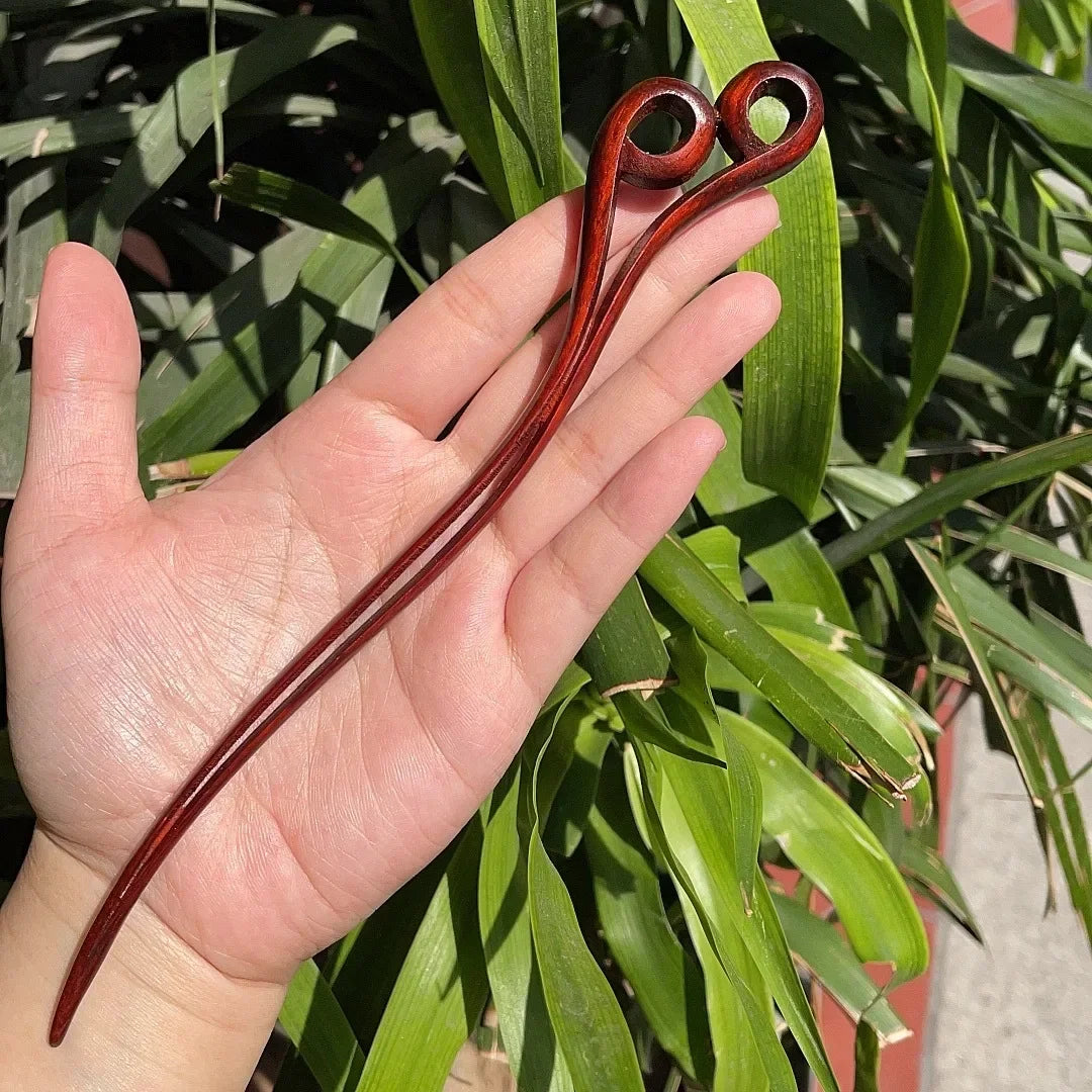 Chinese retro style peach wood handmade carved hairpin hollow out hair stick women styling tools accessories - united