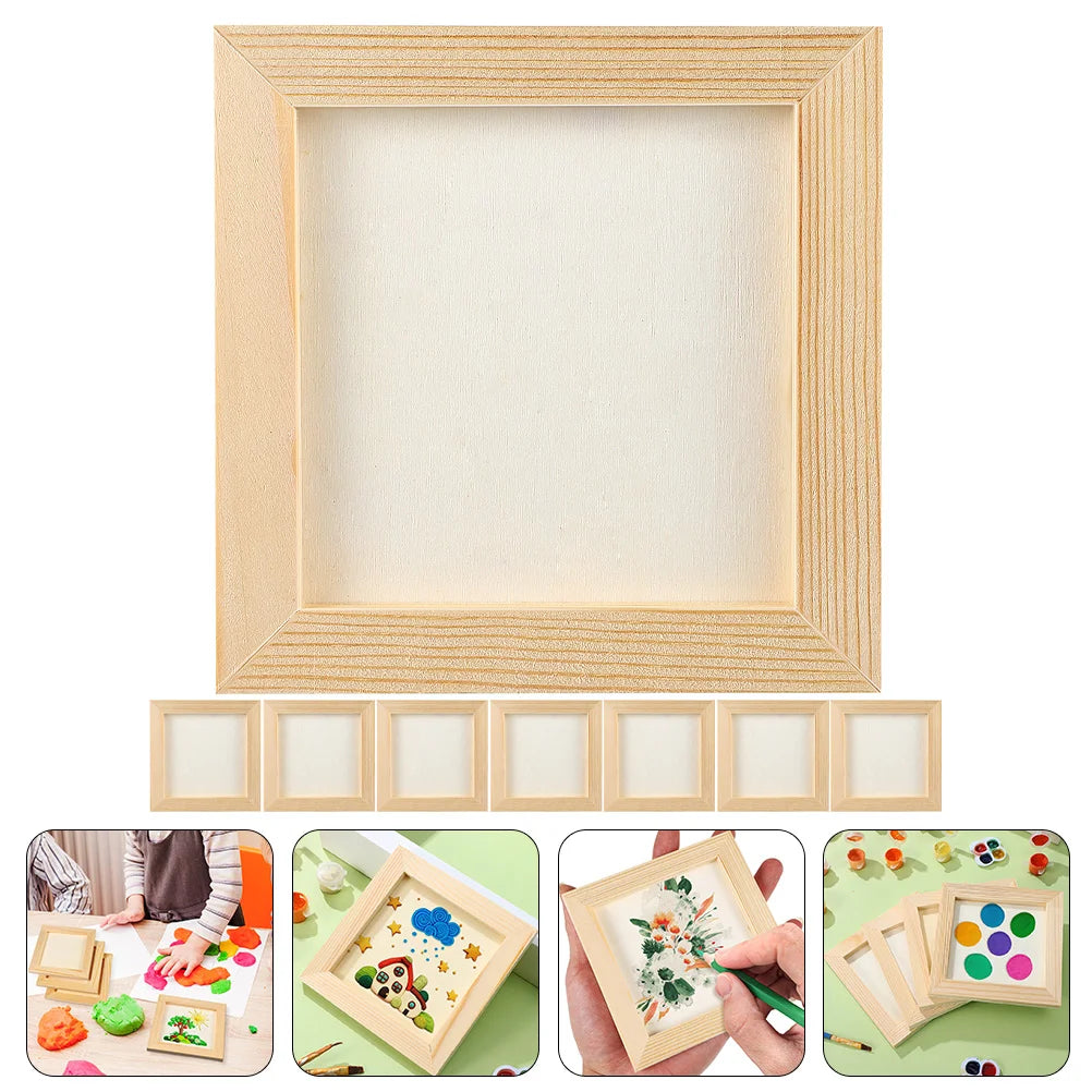 5 pcs (15cm) / (12cm) hand decor clay picture frame photo wood frames blank diy wooden slush craft child - 12x12cm 8pcs