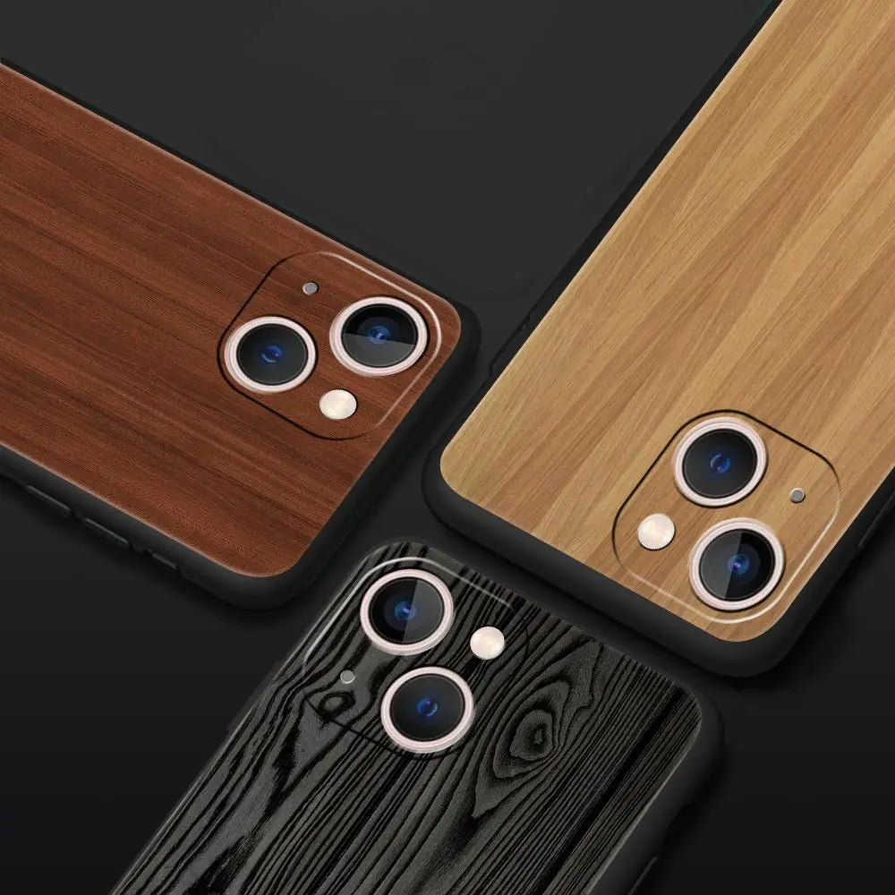 Carved wood phone case for iphone apple 14 13 12 11 pro max mini 7 8 plus xr xs x se 2020 black silicone cover coque