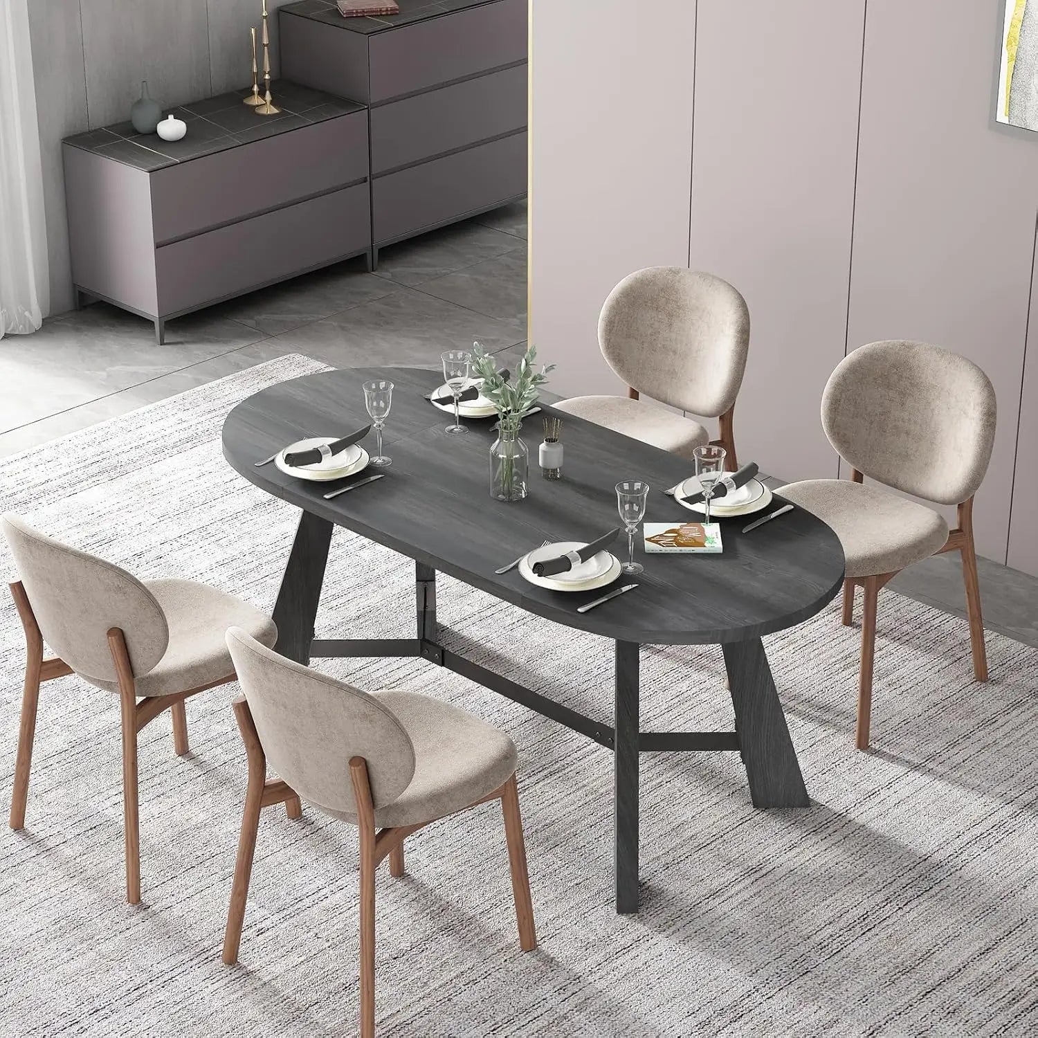 70.86in rustic oval dining table for 6-8 person farmhouse wood kitchen with sturdy tapered legs gathering meeting home