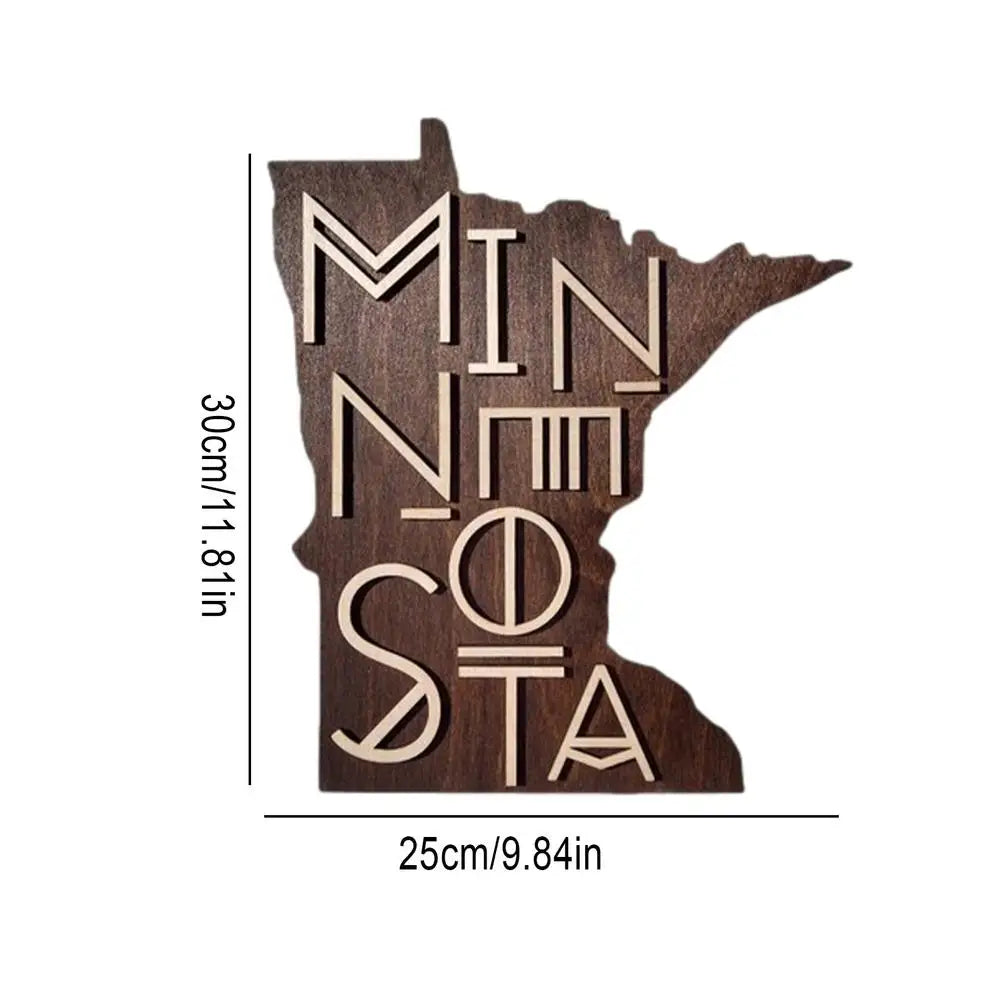 Rustic wood sign map cutout state shaped wall art us decoration pediments 3d ornament for homesick - brown / cn