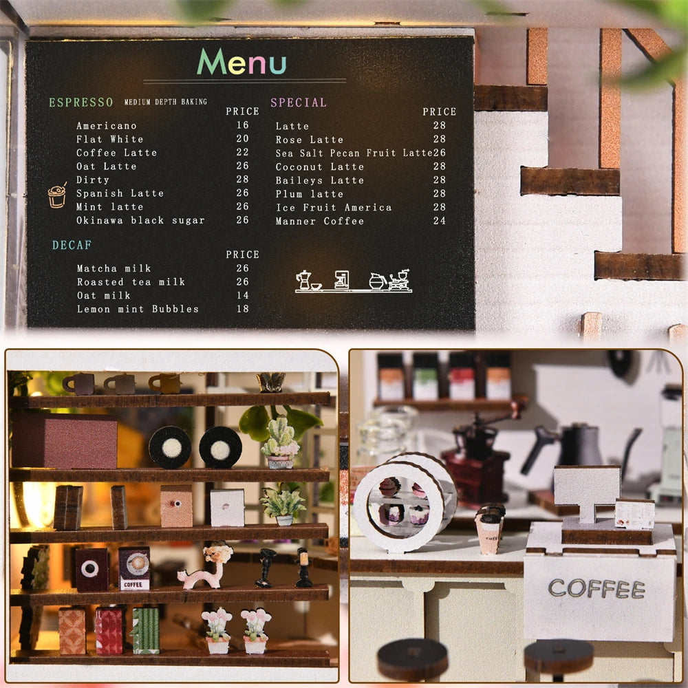 Sunshine coffee shop diy book nook kit 3d wooden puzzle home decoration house for bookshelf miniature insert stand