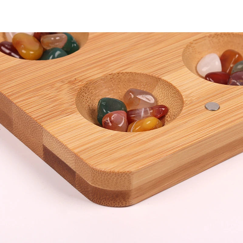Bamboo mancala board game set folding wooden chess with 65 multi color stones strategy-based