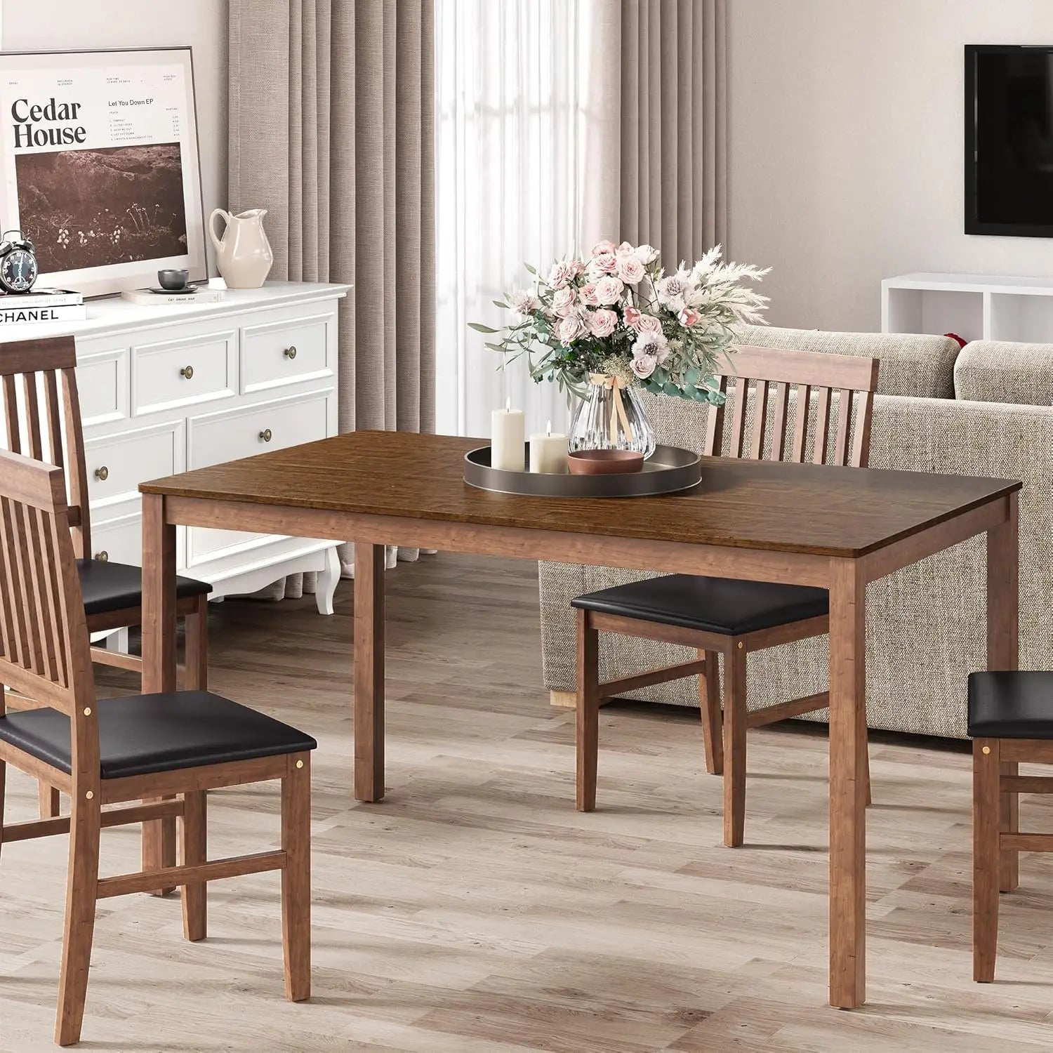 Royalcraft wood dining table for 4-6 people farmhouse rectangular kitchen 300lbs capacity modern dinette brown - united