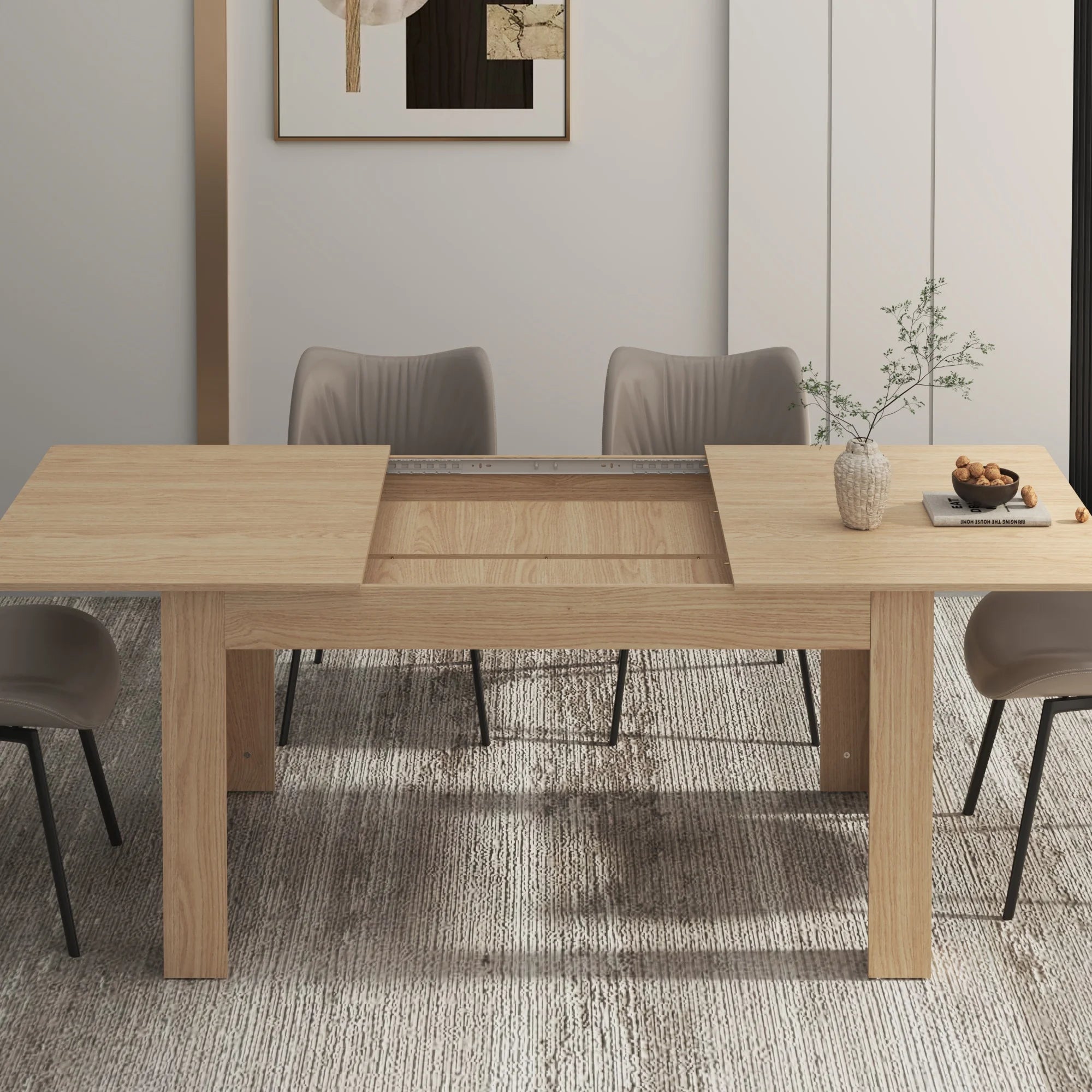 Extendable dining table for 6-10 person wooden room modern gatherings meeting kitchens - wood color 150cm / united