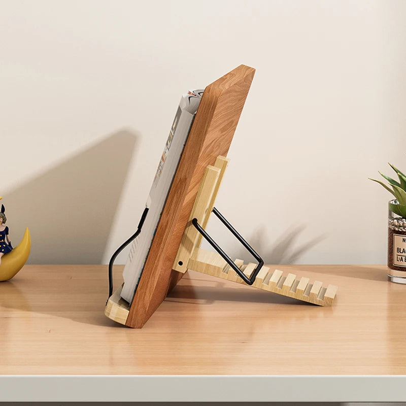 Wooden reading stand adjustable book holder student notebook clip bookshelf for note-taking portable desk