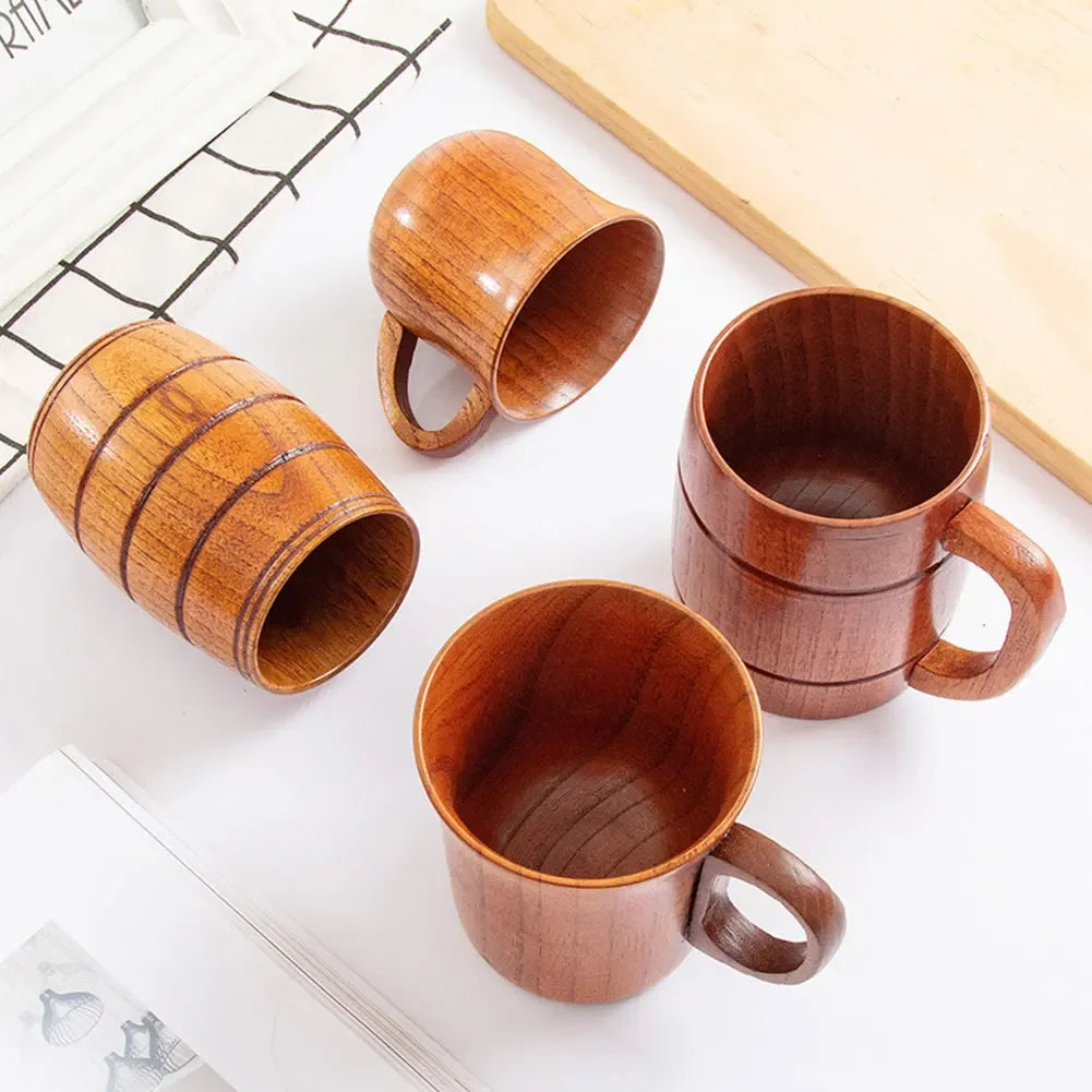 Jujube wooden handmade water coffee mug cup tea beer juice milk mugs drink cups with handle retro gift
