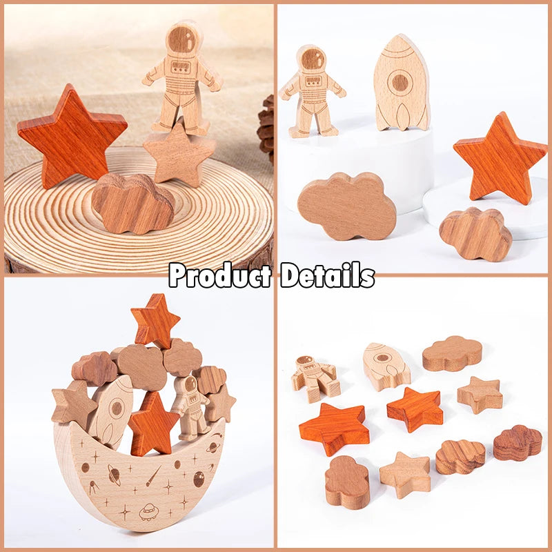 Wooden montessori toys stars moon balance blocks board games 3d celestial star cognition educational stacking - game