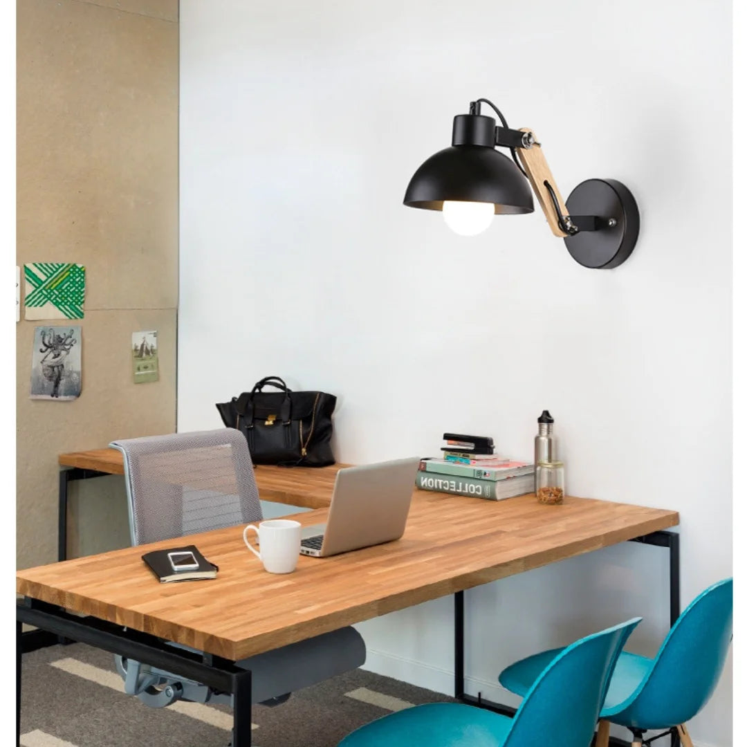 Led wall lamp nordic bedside iron wood lights practical adjustable reading study lighting new home decors sconces