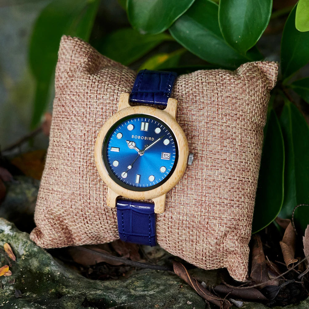 Bobo bird women bamboo watch lightweight genuine leather strap simple elegant fashion wooden gift for girlfriend