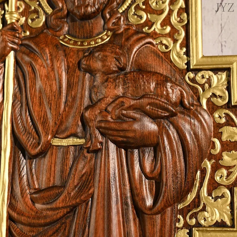 Wood carving jesus shepherd icon sculpture,plaque catholic home wall decor - religious (christian)