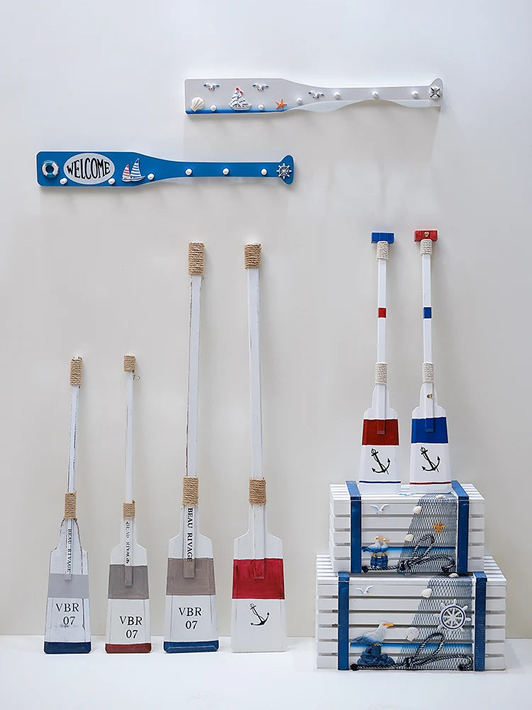 Mediterranean sle decorative boat paddle wall hanging bar vintage wood oar piece window display decor kitchen elf