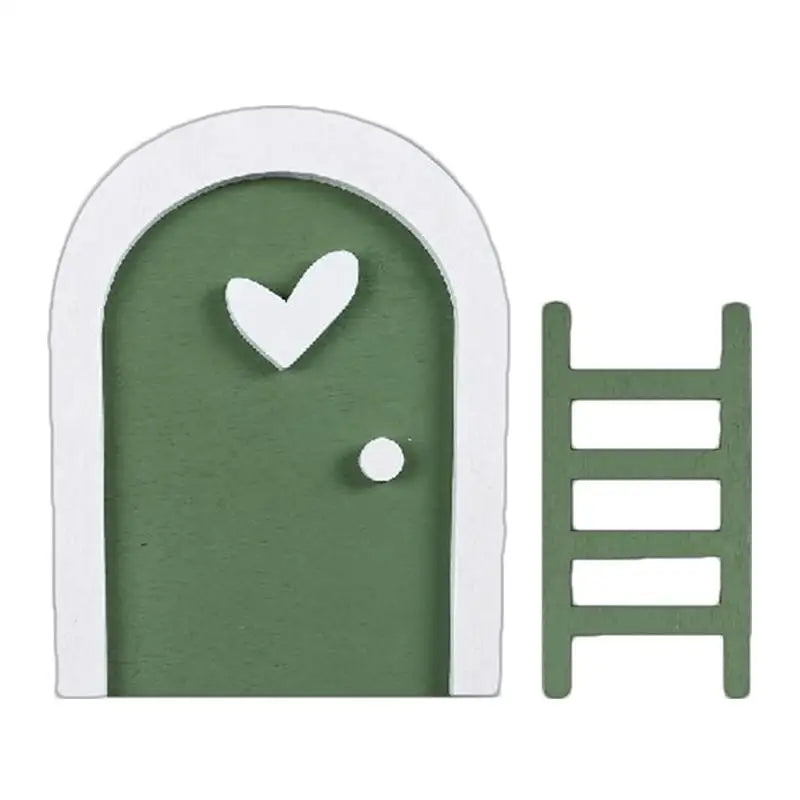 Fairy garden door house accessories whimsical sculpture ornament with ladder decor for desk kid room decoration - green