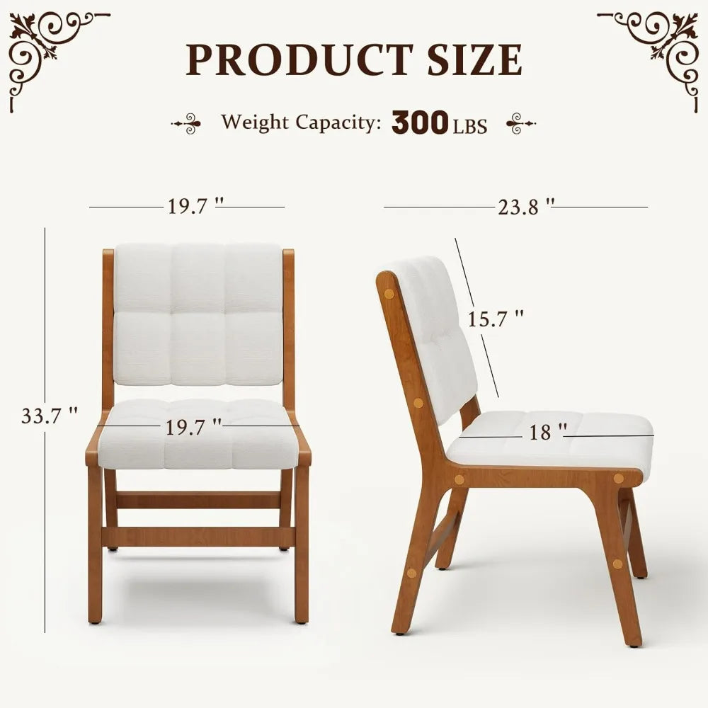 Oak wooden dining chairs set of 2 mid-century modern linen fabric upholstered kitchen chair farmhouse room