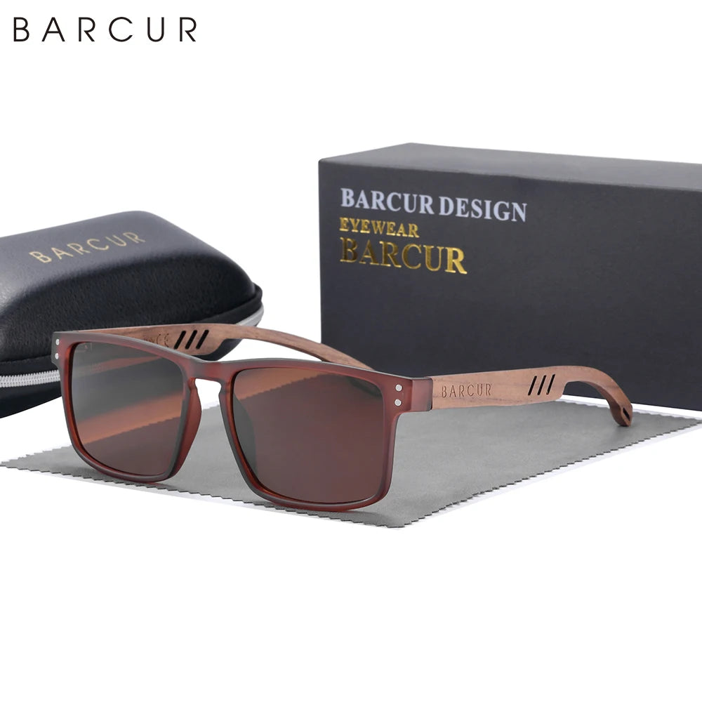 Barcur original design wooden sunglasses polarized luxury brand square sun glasses fashion light weight eyewear