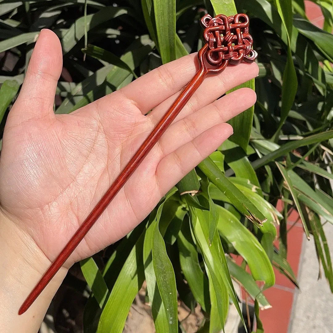 Chinese retro style peach wood handmade carved hairpin hollow out hair stick women styling tools accessories - united