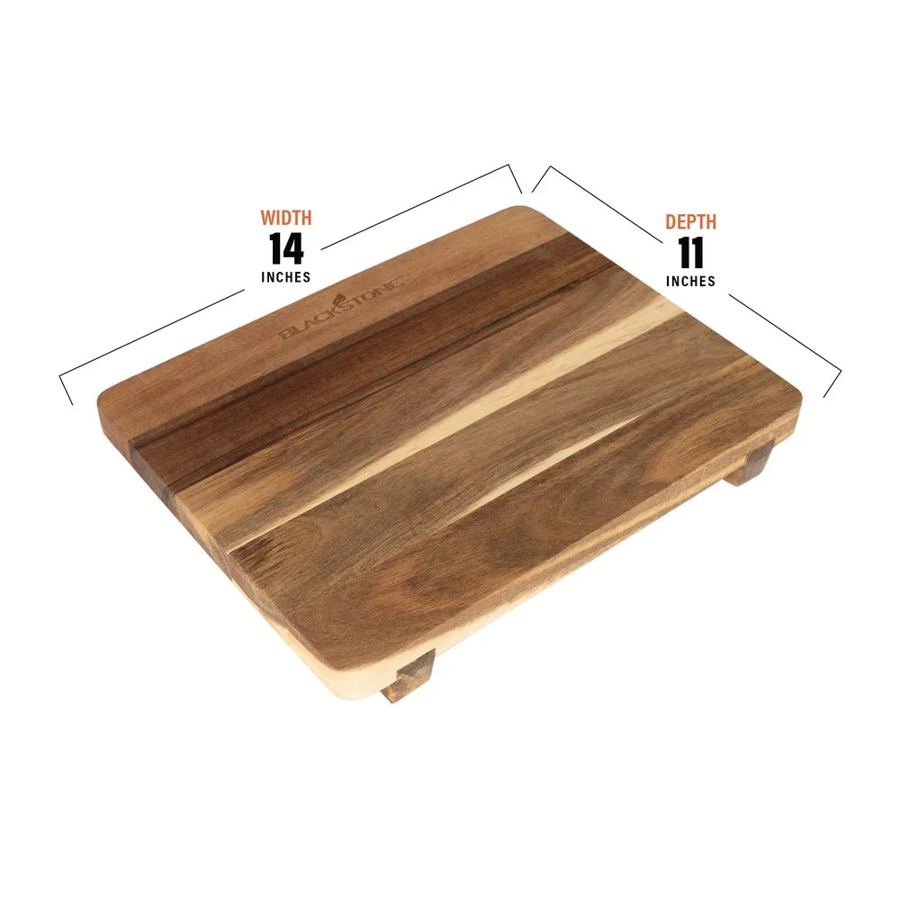 Acacia wood griddle top cutting board meat resting and food preparation with base support hand wash only - united states