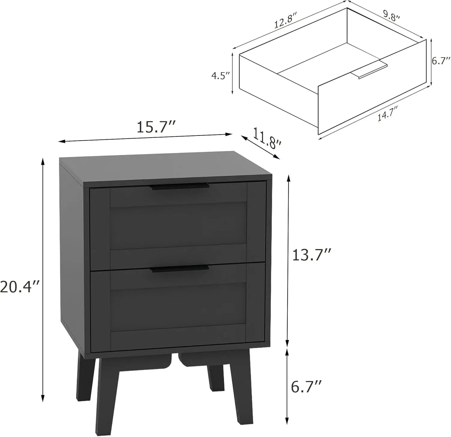 Modern black night stand with drawer mid century wooden nightstand bedside table end storage for bedroom 22 inch bed