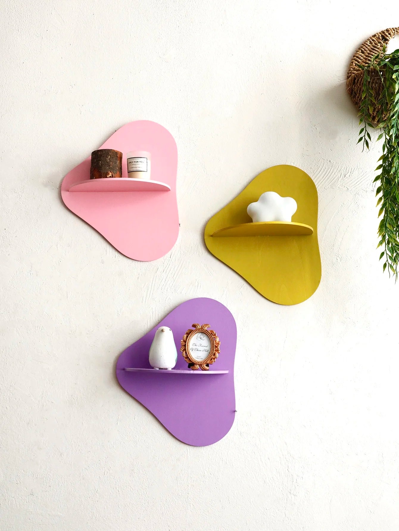 Colorful floating wall shelf display wooden plant flower pot tray storage rack art home decoration for girl room decor