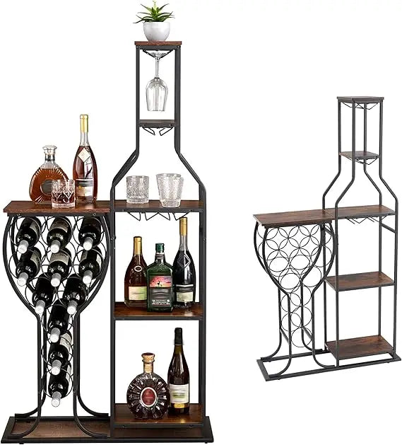 5-tier wine rack freestanding floor 11 bottles modern wooden holder-storage cabinet for home bar kitchen dining room