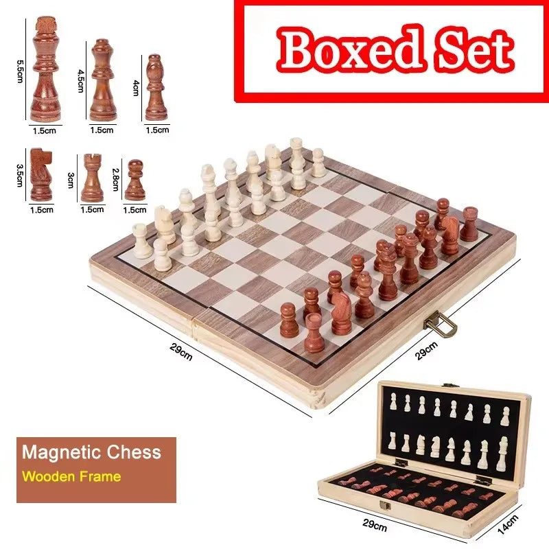 Magnetic wooden folding chess set for adults and kids felted game board interior storage family gift 29cm * - 29cm