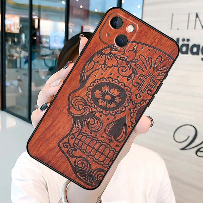 Natural bamboo wood pattern print phone case on for iphone 13 12 11 14 15 16 pro max plus xr x xs max soft back cover