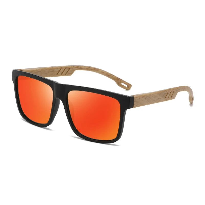 New square casual sunglasses wood grain spring hinges uv400 protection unisex outdoor daily eyewear - united states