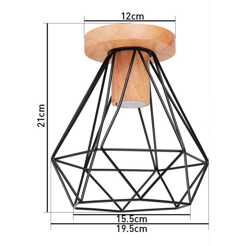 Led e27 ceiling lights vintage industrial wood lamp for kitchen living room bar restaurant wire cage lampshade lighting