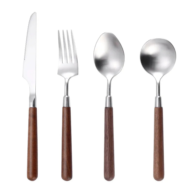 Stainless steel knife fork spoon walnut handle western tableware high-value japanese retro wooden - set