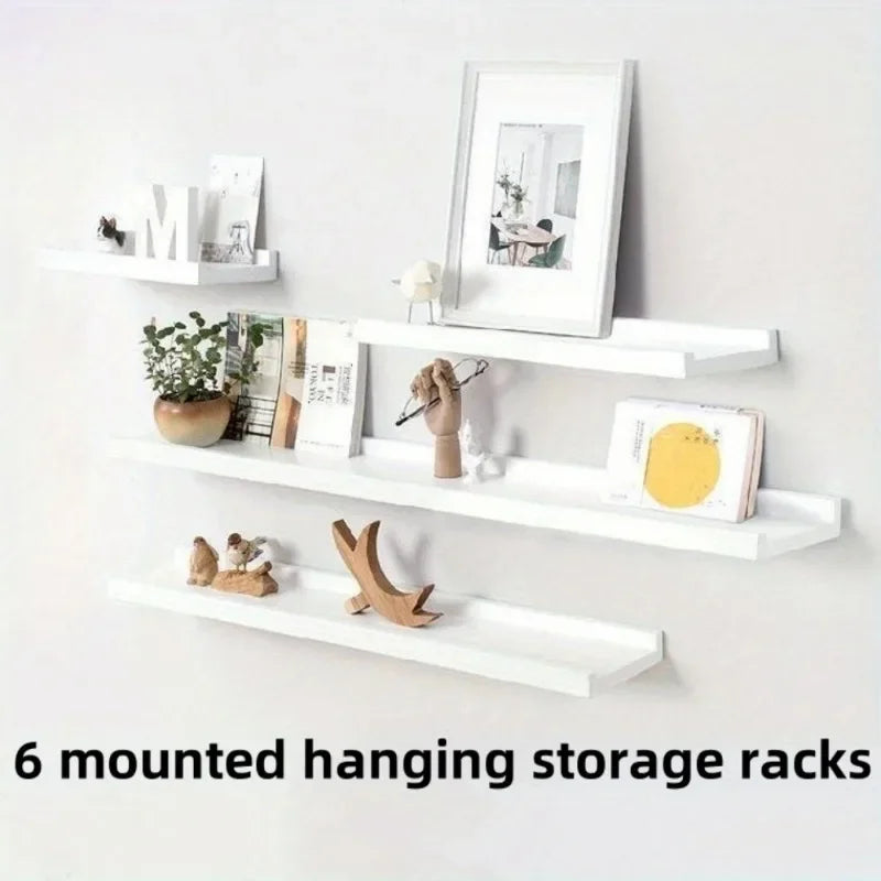 6 pieces wall hanging tv living room solid wood partition honor display stand white - united states / white