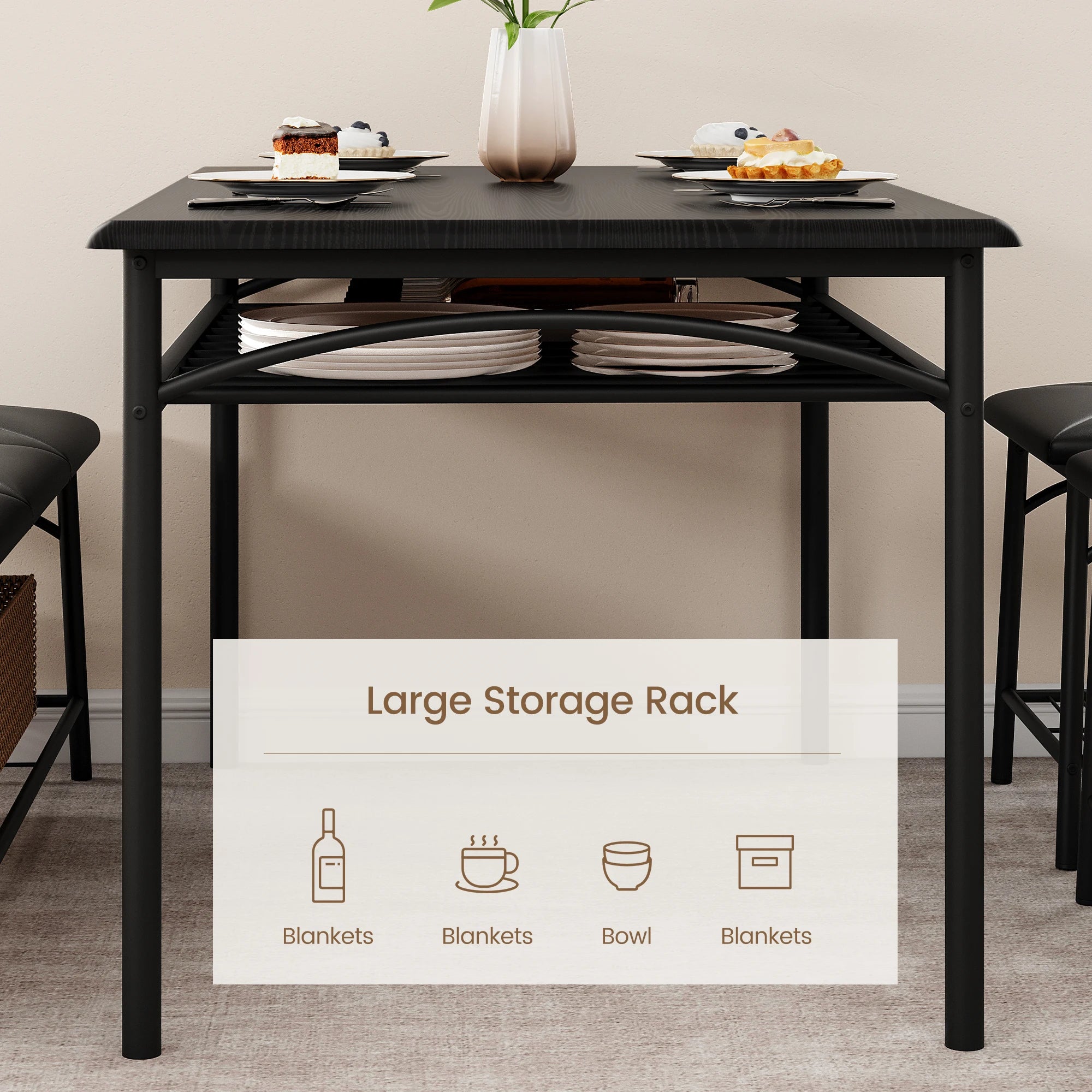 Dining table set for 4 kitchen with upholstered bench and square stools metal wood room