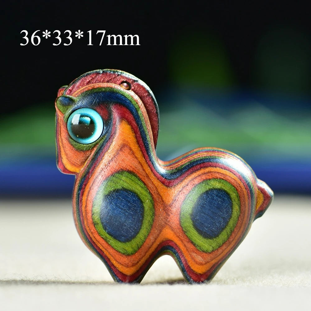 Natural wooden carving mini rainbow horse handcrafted miniatures ornaments diy figurine pendant keychain accessories