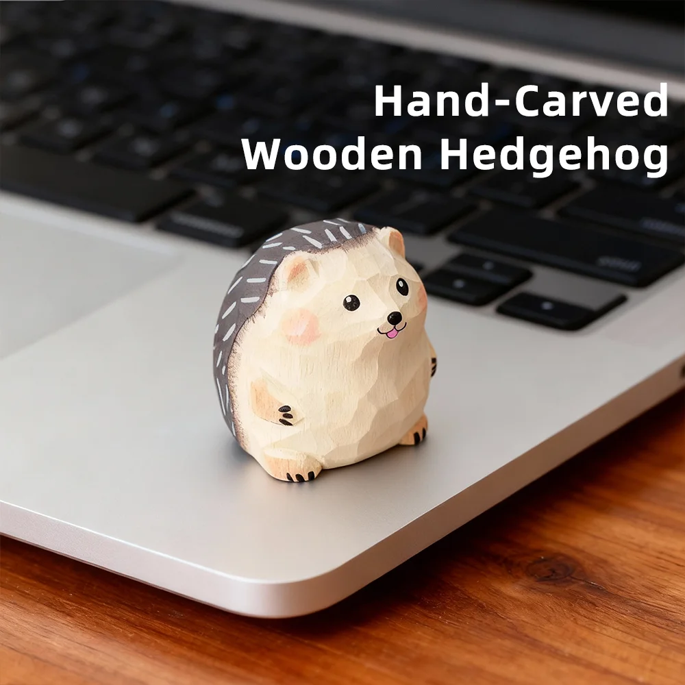 Christmas decoration hedgehogs figurines handmade wood carving ornaments small animal handcrafted wooden - light grey
