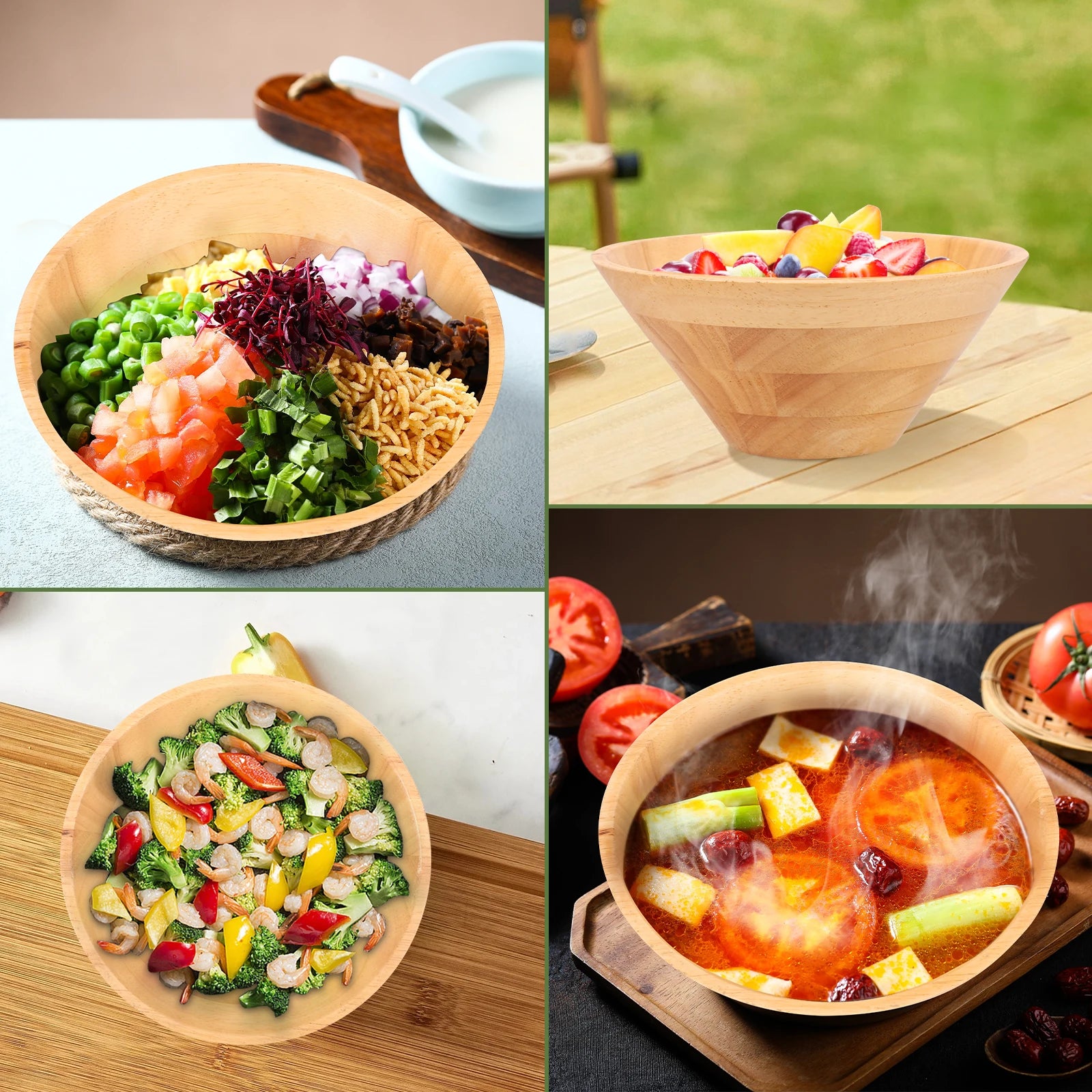 Japanese wooden bowls salad bowl multipurpose soup solid wood retro medium and large noodles pasta ramen - 2pcs / china