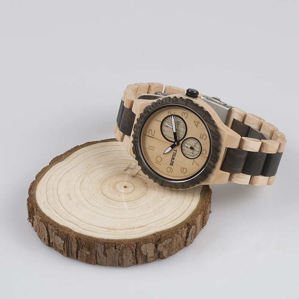 Wood watches for men analog quartz date retro handcraft lightweight wooden wristwatch