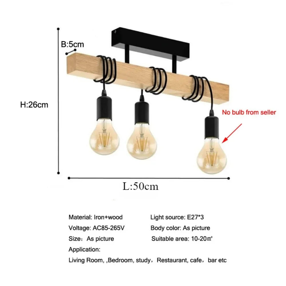 Retro chandelier ceiling light wood art winding ceiling/hanging lamps for living room dining bedroom - black / without