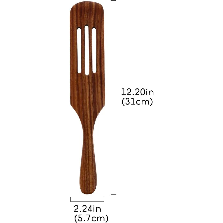 Wooden leaking shovel long handle slotted spatula for cooking and serving kitchen utensil made of premium wood - united