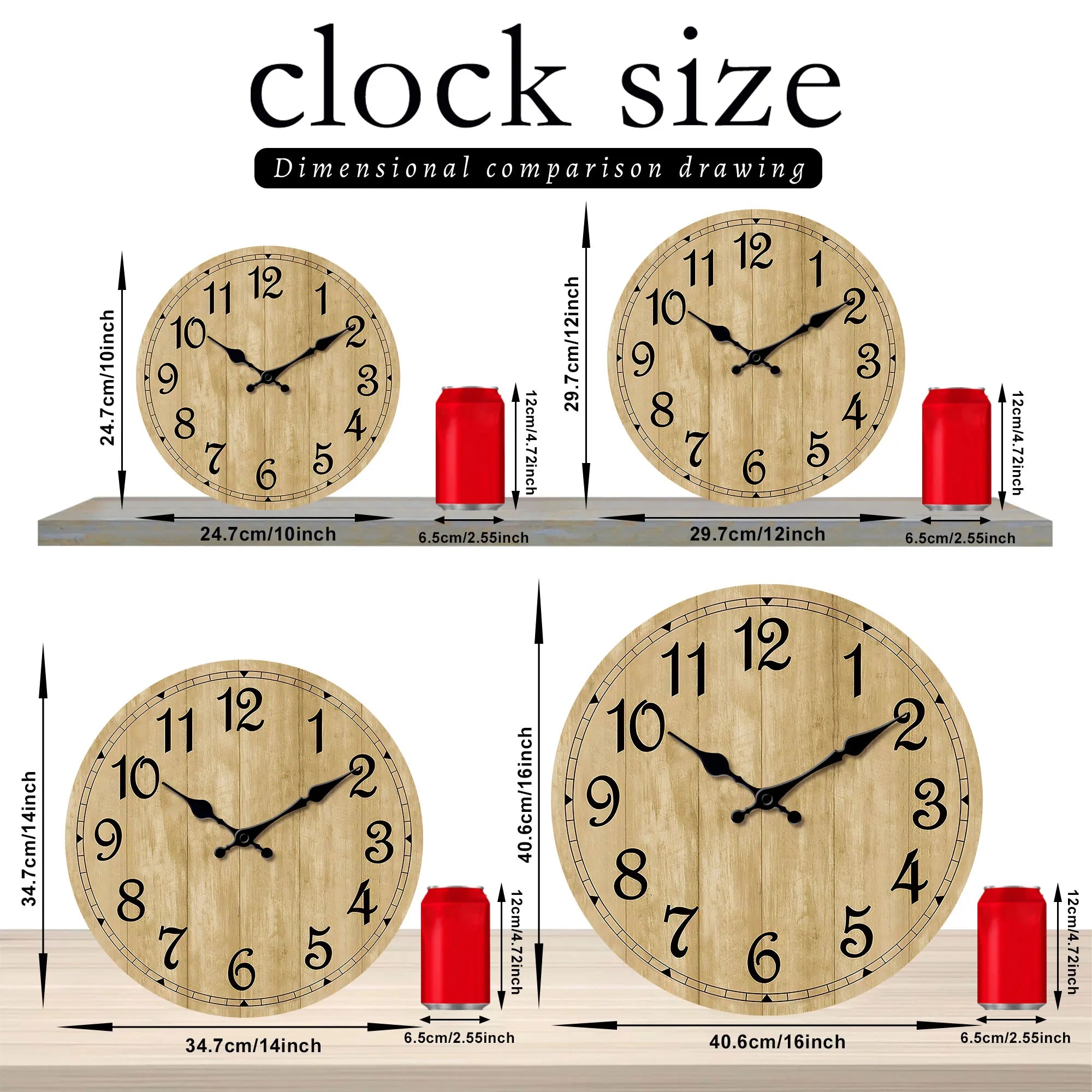 Modern silent quartz wooden wall clock - imitation wood color texture design simple suitable for living room b - 16 inch