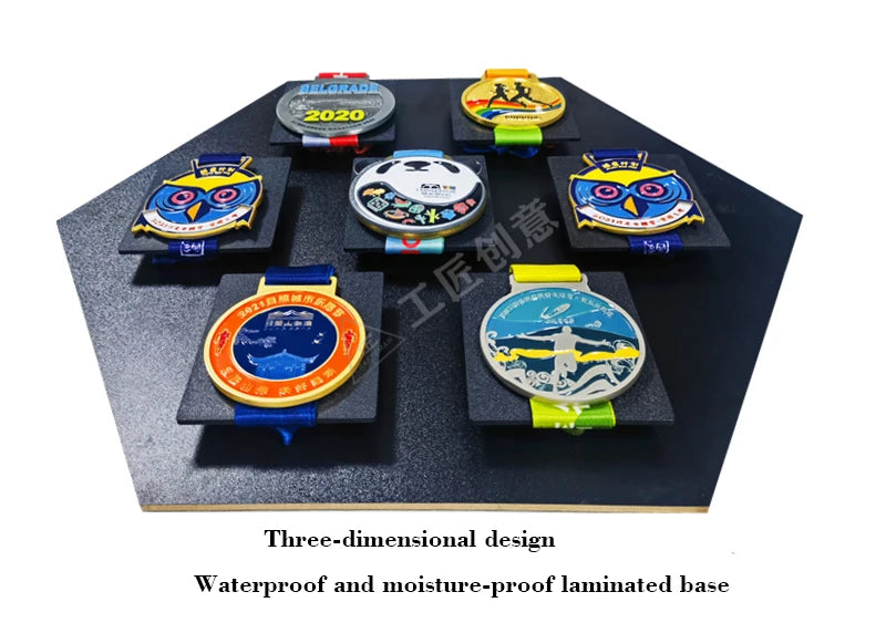 Wooden hexagonal medals frames for marathon display wall mounted picture sports football running swimming