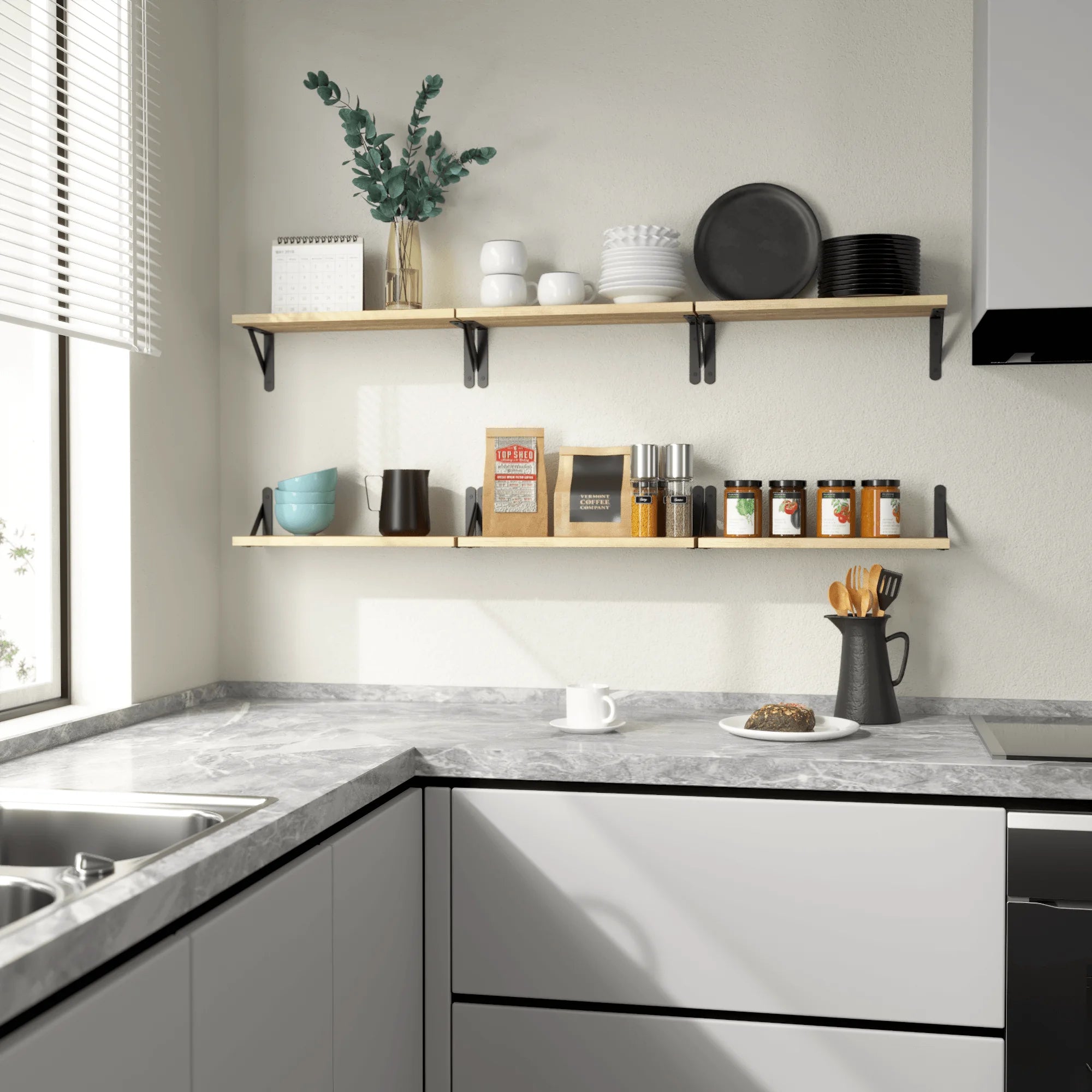 Rustic floating shelves for wall farmhouse wood shelf decor mounted room sets of 6 hanging storage