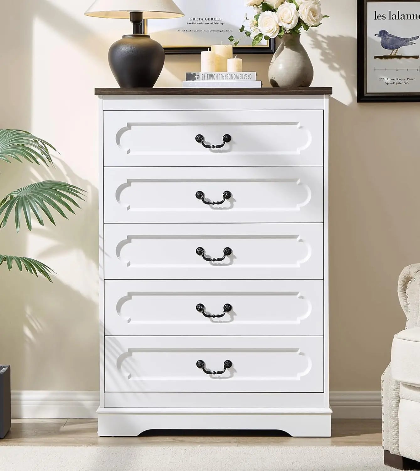 Dresser for bedroom farmhouse cherry wood chest of drawers rustic wide dressers - white15.7dx31.5wx46. / united states