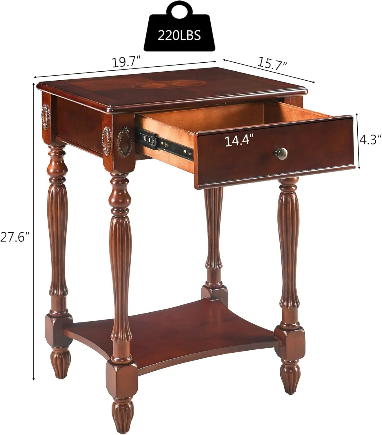 Solid wood side table with drawer victorian style vintage nightstand antique cherry end tables living room bedroom 19.7x