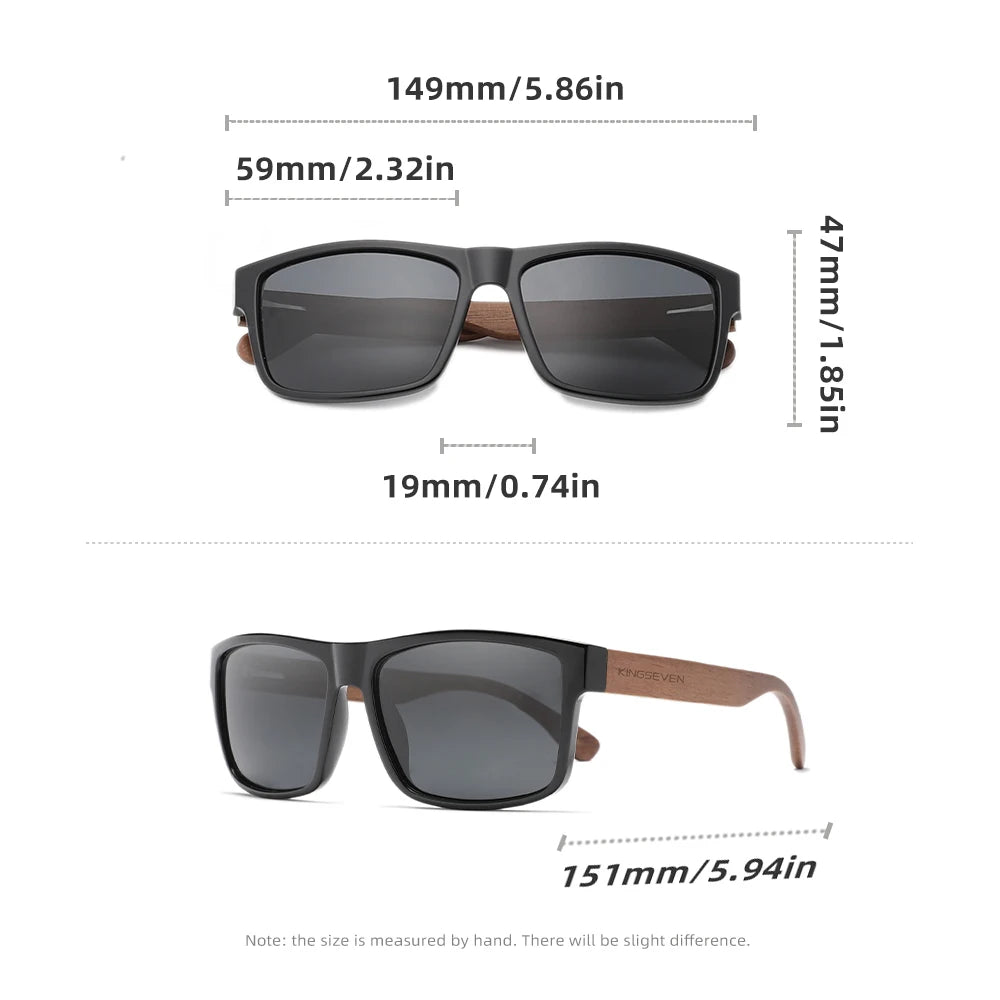 Kingseven wooden polarized sunglasses man black walnut tr90 frame rectangle glasses woman uv400 outdoor anti-glare